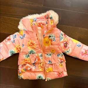 Floral Pink Puffer Jacket with Hood size 2